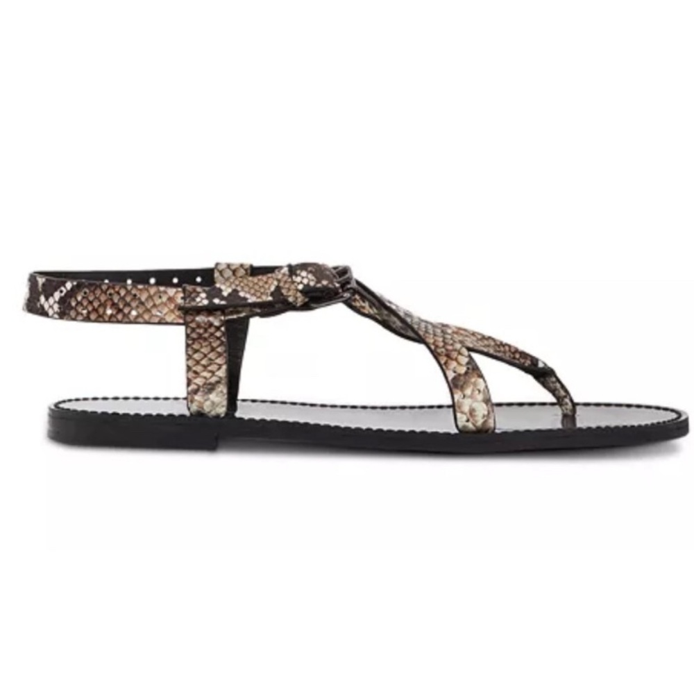 THE KOOPLES tan black snake print leather thong toe strappy luxury sandals flats
